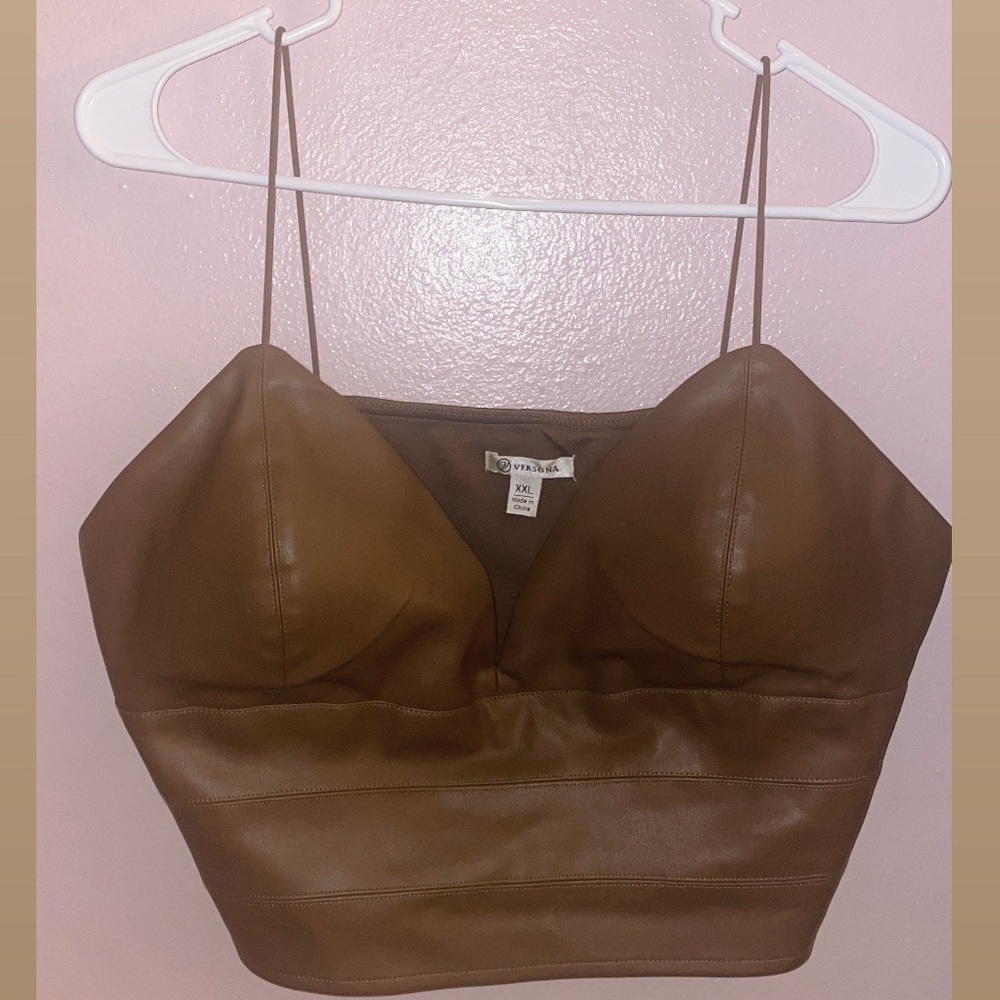 Versona Brown Faux Leather Crop Top